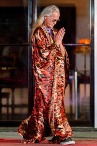 Dumaguete fashion designer Daniel Delfin wearing a flowing patterned garment