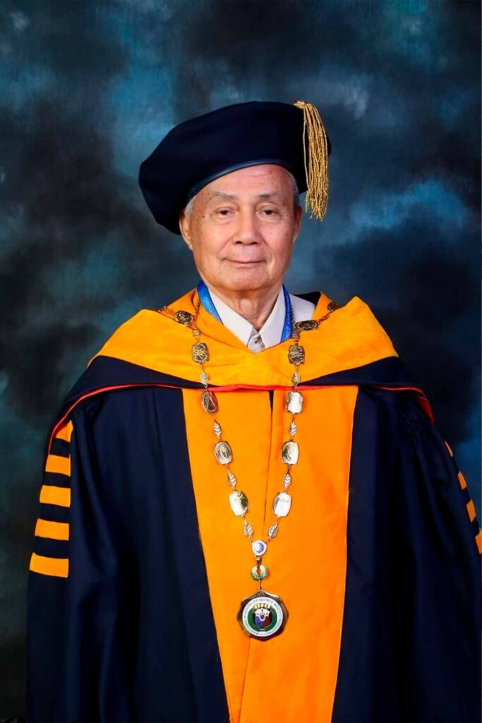 Portrait of Angel C. Alcala in academic regalia, Filipino marine biologist and National Scientist of the Philippines