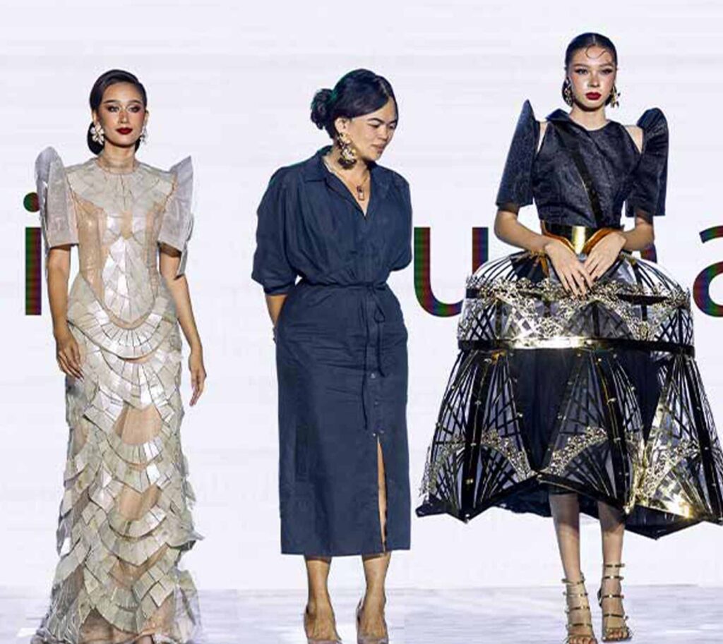 Josip Tumapa with models wearing designs from Constructed Light, a contemporary Filipiniana collection