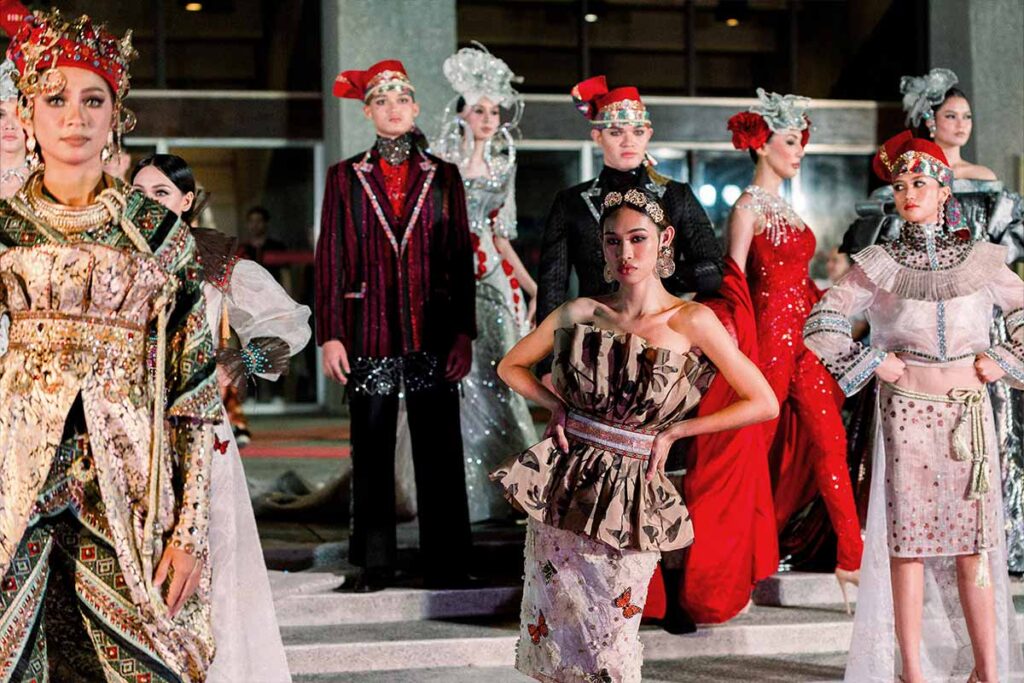 Models presenting multiple looks from Amir Sali’s collection during the fashion show finale